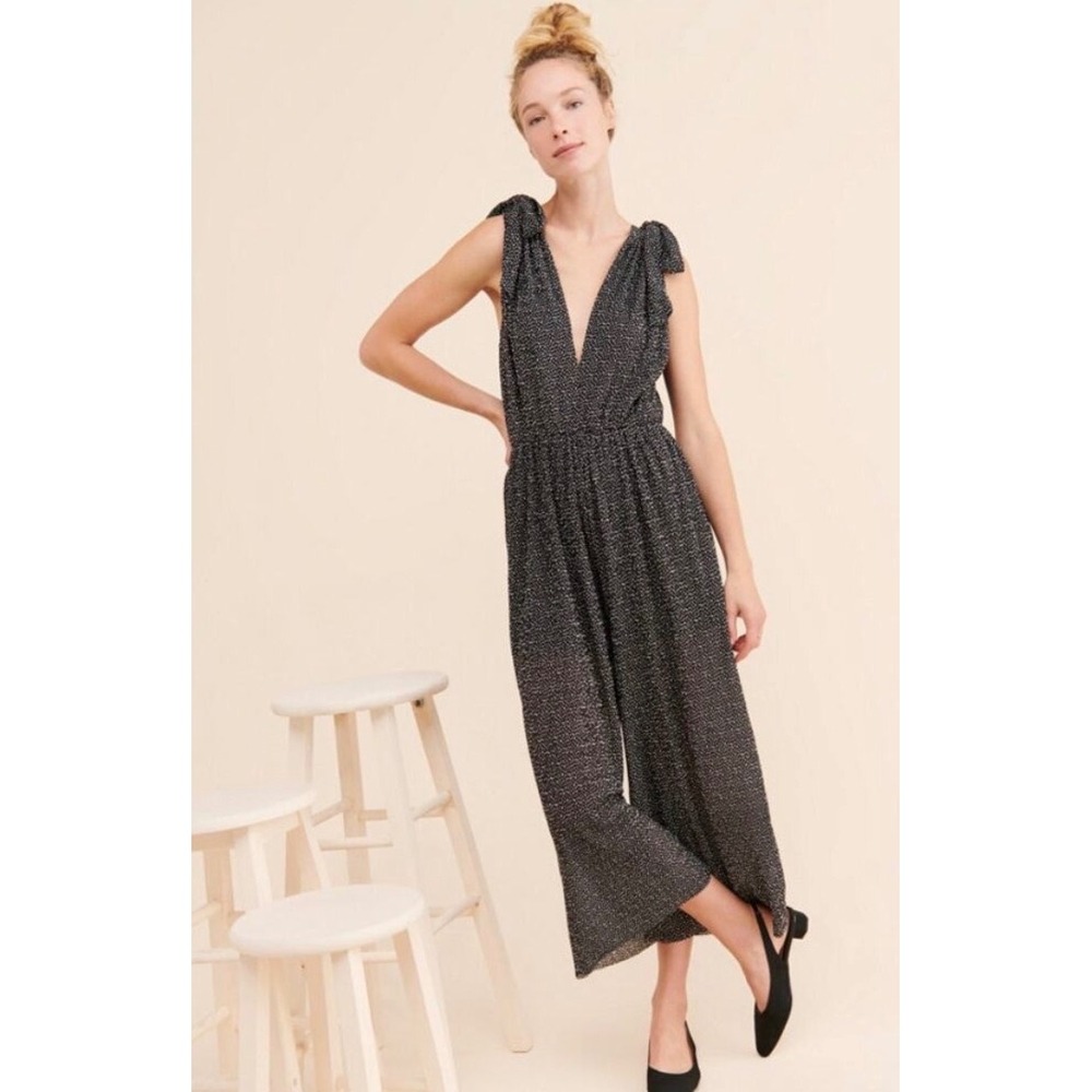 Sabina Musayev Jagger Jumpsuit Size Large Black and White Spotted Wide Leg